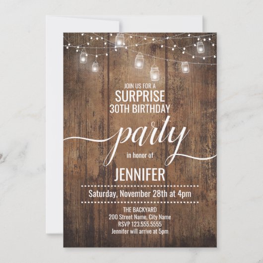 Rustikale Überraschung Geburtstagspartei Einladung (Vorderseite)