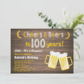 Rustikale Überraschung Gefallen und Bier 100. Gebu Einladung (Stehend Vorderseite)