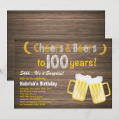 Rustikale Überraschung Gefallen und Bier 100. Gebu Einladung (Vorne/Hinten)