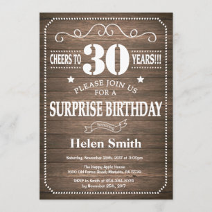 Rustikale Überraschungs-30. Geburtstags-Einladung Einladung