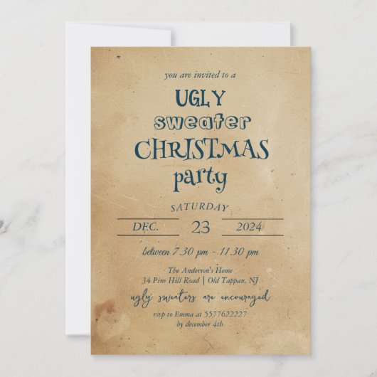 Rustikale Ugly Sweater Weihnachts-Party Einladung (Vorderseite)