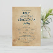 Rustikale Ugly Sweater Weihnachts-Party Einladung (Stehend Vorderseite)