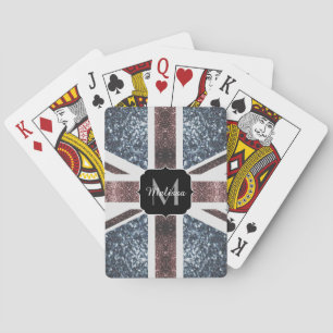 Rustikale UK-Flagge rot blau funkelt glitzert Mono Spielkarten