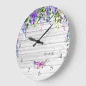 Rustikale Ultra-Violet-Aquarellblüte Große Wanduhr (Winkel)