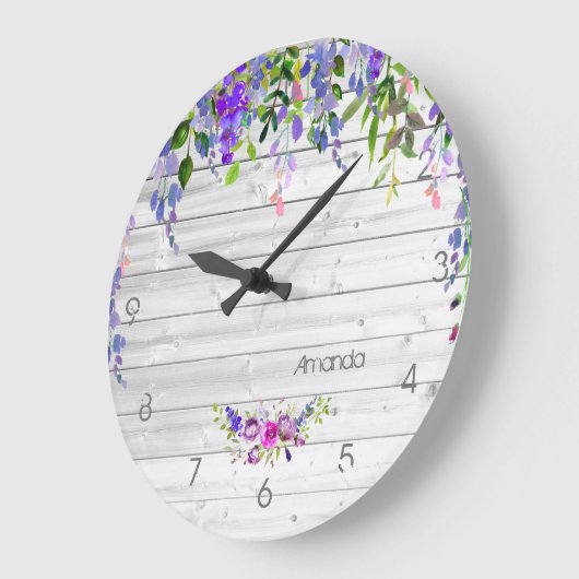 Rustikale Ultra-Violet-Aquarellblüte Große Wanduhr (Winkel)