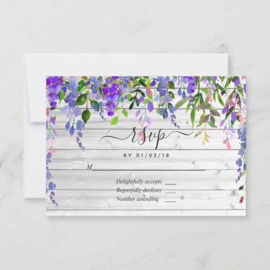 Rustikale Ultra-Violet-Aquarellblüte RSVP Karte (Vorderseite)
