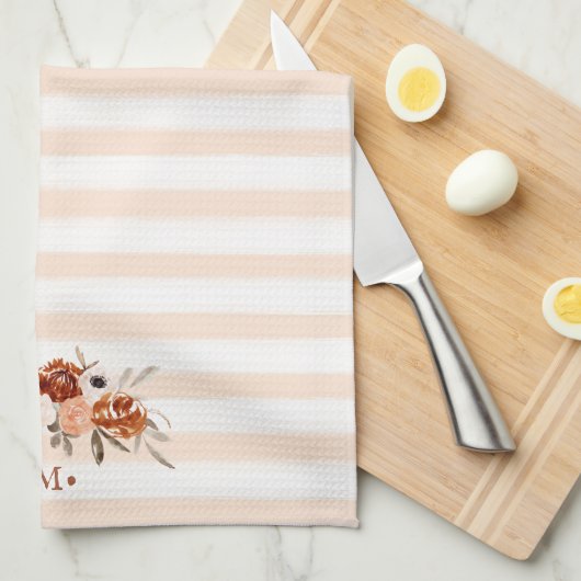 Rustikale und boho-florale Streifen mit Monogramm Geschirrtuch (Viertel Falte)
