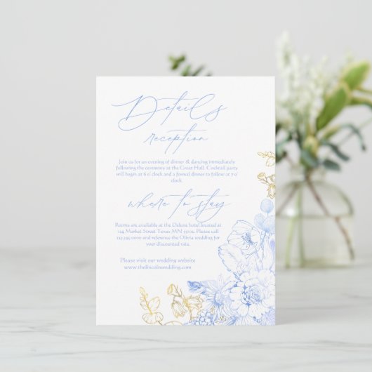 Rustikale und elegante Blumenzwiebelgoldverheiratu Begleitkarte (Stehend Vorderseite)