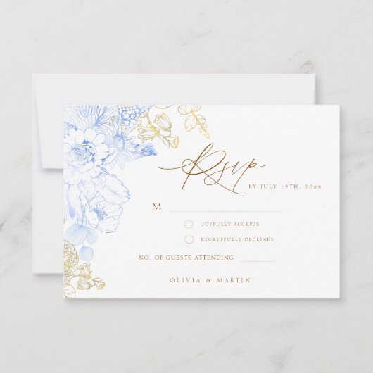 Rustikale und elegante Blumenzwiebelgoldverheiratu RSVP Karte (Vorderseite)