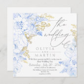 Rustikale und elegante Florals Gold Wedding Einladung (Vorne/Hinten)