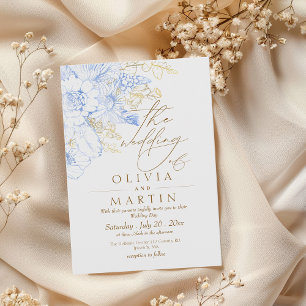 Rustikale und elegante Florals Minimalis Gold Wedd Einladung