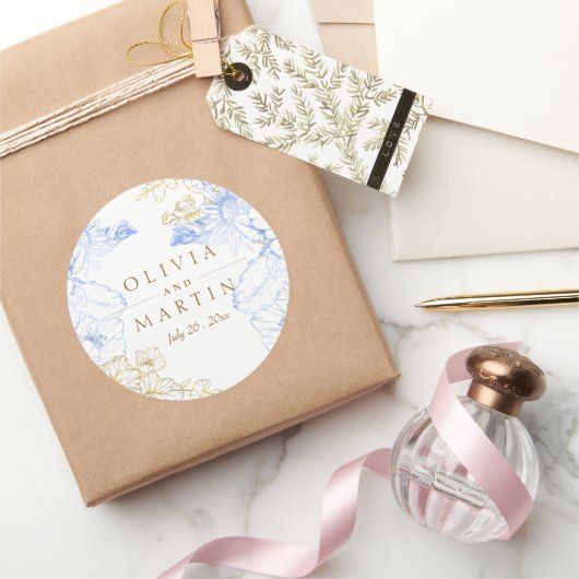 Rustikale und elegante Florals Rose Gold Wedding Runder Aufkleber (Schenken)