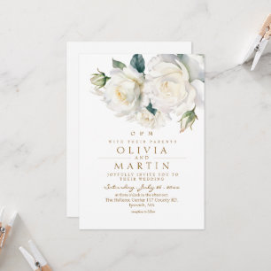 Rustikale und elegante "White Rose"-Hochzeit Einladung