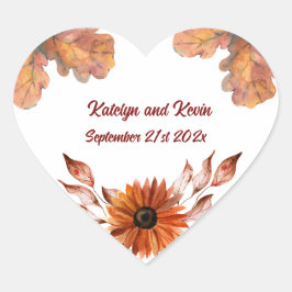 Rustikale und gemütliche Herbsthochzeitsammlung Herz-Aufkleber