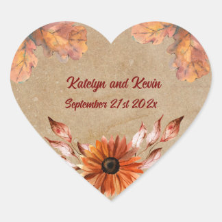Rustikale und gemütliche Herbsthochzeitsammlung Herz-Aufkleber