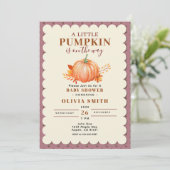 Rustikale und kleine Kürbis-Fall-Kinderdusche Lila Einladung (Stehend Vorderseite)