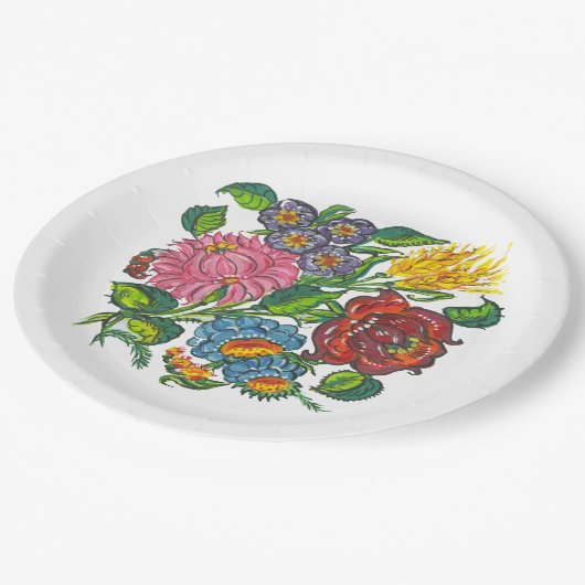 Rustikale ungarische Blume Pappteller (Schrägansicht)