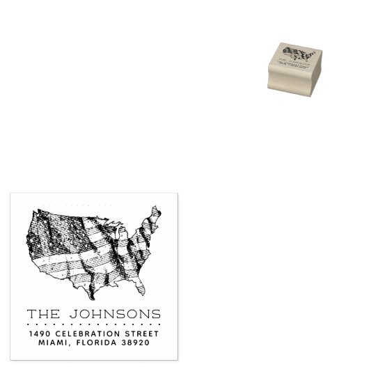 Rustikale USA Karte & Flagge | Rücksendeadresse vo Gummistempel (Stempel)