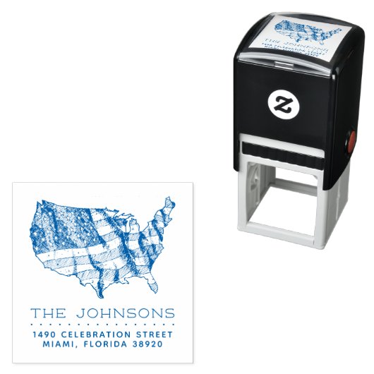 Rustikale USA Karte & Flagge | Rücksendeadresse vo Permastempel (Beispiel)