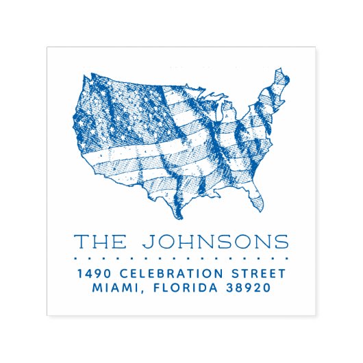 Rustikale USA Karte & Flagge | Rücksendeadresse vo Permastempel (Design)
