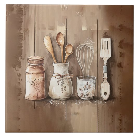 Rustikale Utensitäten Aquarellfarben Imitate Holz Fliese (Vorderseite)