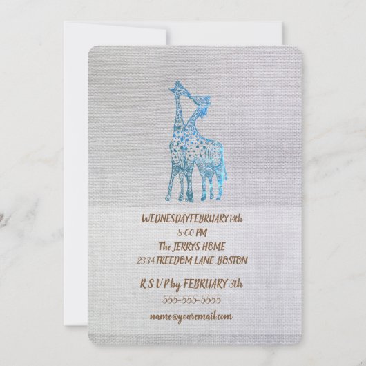 Rustikale Valentine Einladung Giraffen Küssen (Rückseite)