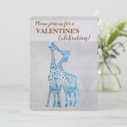 Rustikale Valentine Einladung Giraffen Küssen (Stehend Vorderseite)