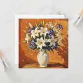 Rustikale Vase mit Lilien und Iris-Blumen Karte (Vorderseite/Rückseite Beispiel)
