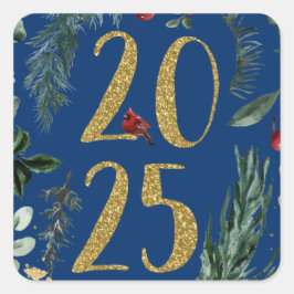 Rustikale Vegetation 2025 Blue New Years Holiday Quadratischer Aufkleber