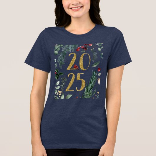 Rustikale Vegetation 2025 Blue New Years Holiday Tri-Blend Shirt (Vorderseite)