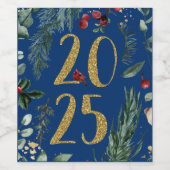 Rustikale Vegetation 2025 Blue New Years Holiday Weinetikett (Einzelnes Label)