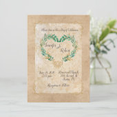 Rustikale Vegetation Antiquitätenherz Schöne Hochz Einladung (Stehend Vorderseite)