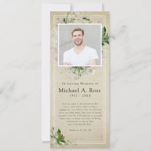 Rustikale Vegetation | Beerdigung Foto Gedenkgebet Einladung (Vorderseite)