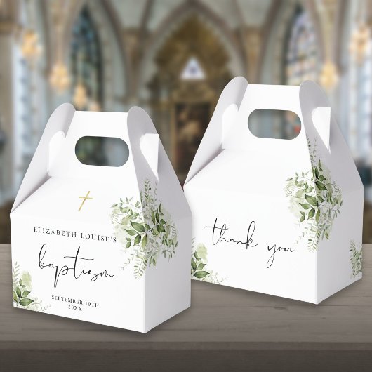 Rustikale Vegetation Blätter Elegante Taufe Geschenkschachtel