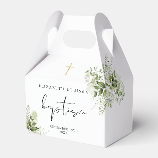 Rustikale Vegetation Blätter Elegante Taufe Geschenkschachtel (Vorderseite)