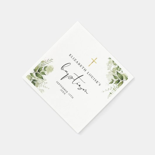 Rustikale Vegetation Blätter Elegante Taufe Serviette (Ecke)