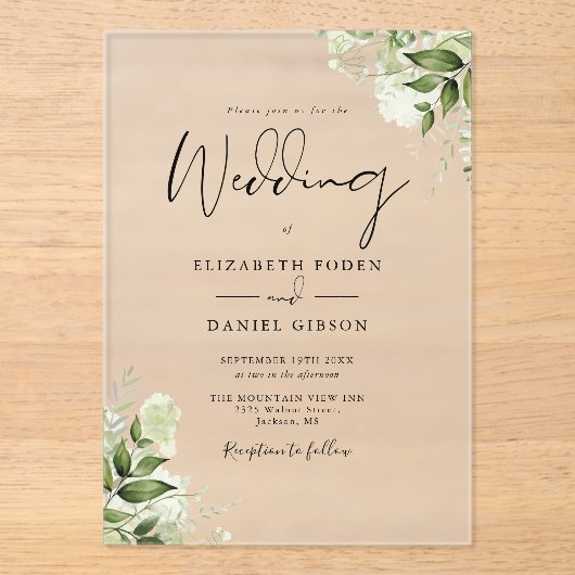 Rustikale Vegetation Blumen Elegant Moderne Hochze Acryleinladungen (Vorderseite)