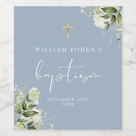 Rustikale Vegetation Blumendusty Blauer Taufe Weinetikett (Einzelnes Label)