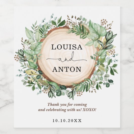 Rustikale Vegetation Botanischer Garten Hochzeitsf Weinetikett (Einzelnes Label)