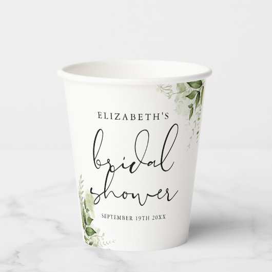 Rustikale Vegetation Elegantes Script-Brautparty Pappbecher (Vorderseite)