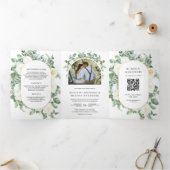 Rustikale Vegetation Elfenbein Foto QR Code Hochze Dreifach Gefaltete Einladung (Innenseite)