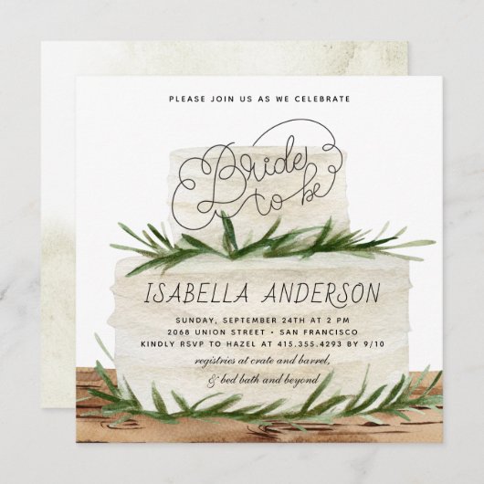 Rustikale Vegetation Foliage Boho Cake Brautparty Einladung (Vorne/Hinten)