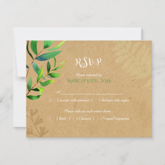 Rustikale Vegetation Hochzeitsmahl UAWG RSVP Karte (Vorderseite)