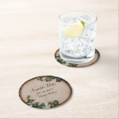 Rustikale Vegetation & Holz Save the Date Runder Pappuntersetzer (Vor Ort)