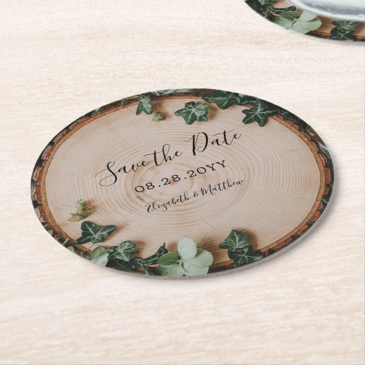 Rustikale Vegetation & Holz Save the Date Runder Pappuntersetzer (Angewinkelt)