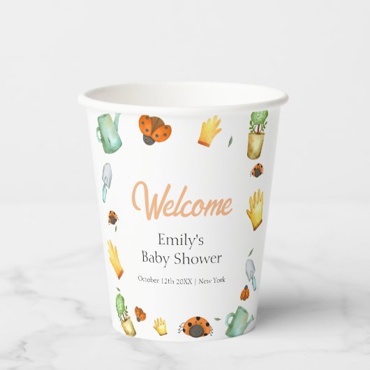 Rustikale Vegetation Ladybug Garden Babydusche Pappbecher (Vorderseite)