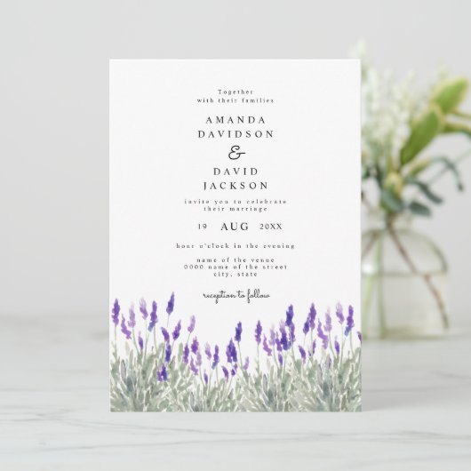 Rustikale Vegetation Lavender Lilac Garden Wedding Einladung (Stehend Vorderseite)
