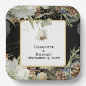 Rustikale Vegetation & Pinecones auf Schwarz Pappteller (Vorderseite)