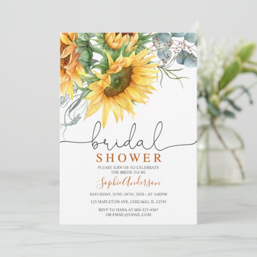 Rustikale Vegetation Sonnenblumen Brautparty Einladung (Stehend Vorderseite)