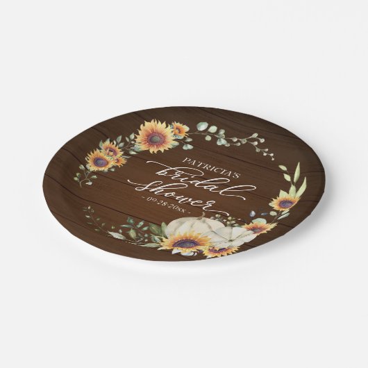 Rustikale Vegetation Sonnenblumen Pumpkin Fall Bri Pappteller (Schrägansicht)